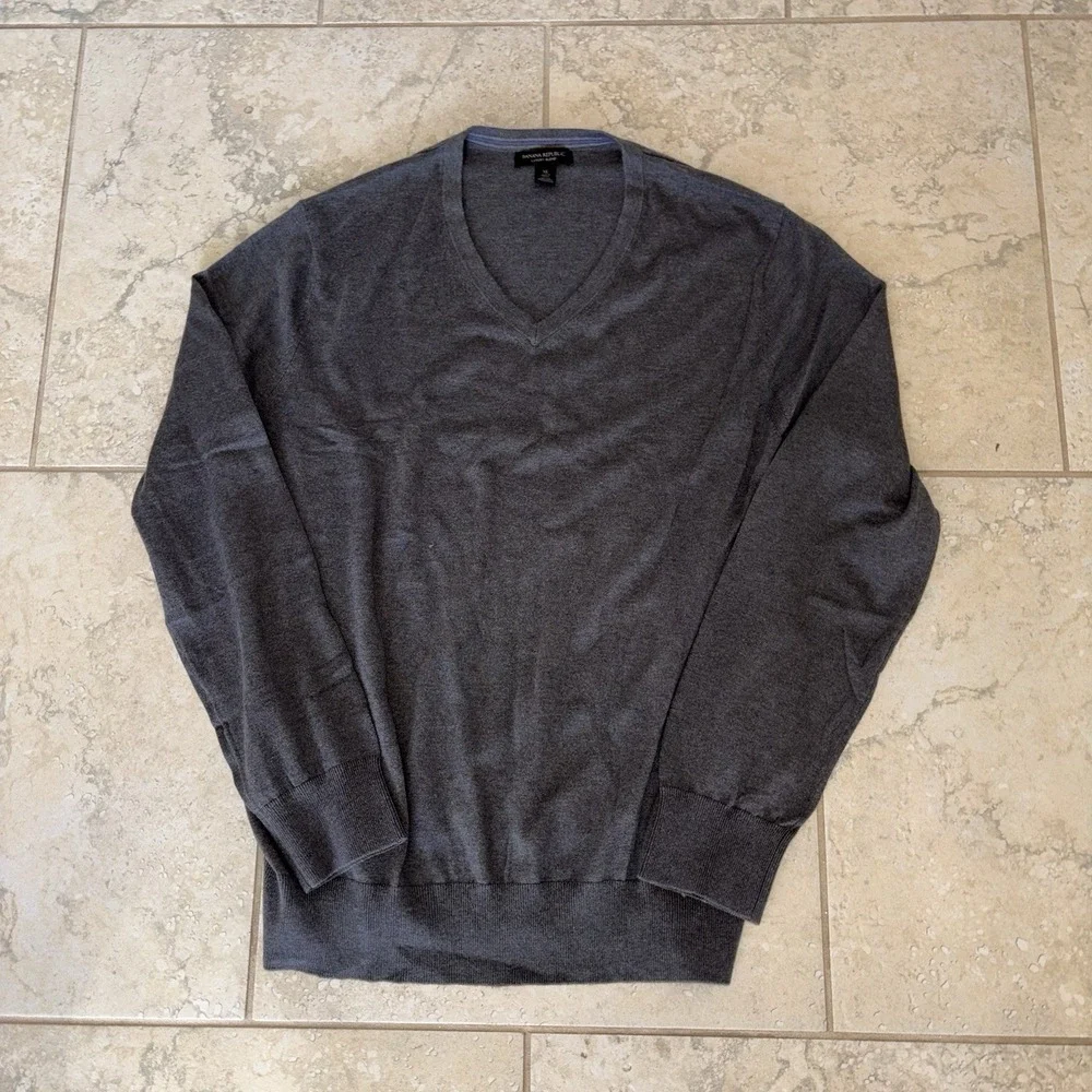 Banana Republic Sweater Mens XL Cashmere Silk Blend Gray Grey Pullover